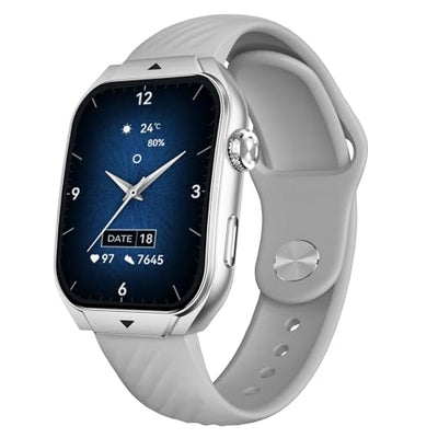 beatXP Unbound Curv 1.96” 3D Curved AMOLED Bluetooth Calling Smart Watch, Metal Body, Rotary Crown, Always On Display, Wireless Charging (Iced Silver)