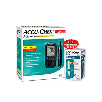 Accu-Chek Active Blood Glucose Glucometer Kit With Vial Of 10 Strips, 10 Lancets And A Lancing Device Free For Accurate Blood Sugar Testing