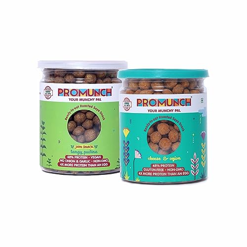 PROMUNCH Roasted Soya Snack -  Pack of 2, Flavour: Tangy Pudina And Cheese & Onion, 150 g Each