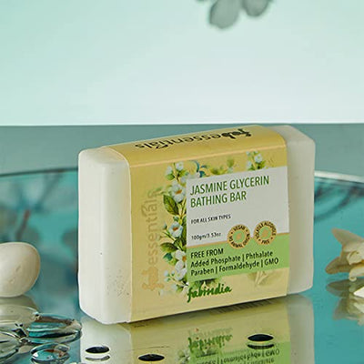 8x Fabessentials Jasmine Glycerin Bathing Bar | with Natural Bioactives | for Deep Cleansing, Refreshing and Soothing Skin | Vegan & Toxin Free - 100 gm Pack of 8
