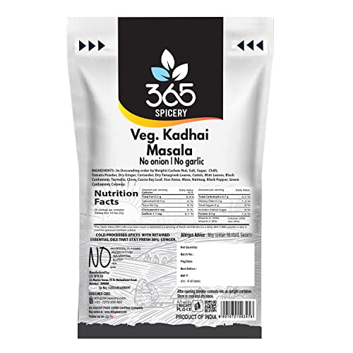 365 SPICERY JAIN Veg Kadhai Masala | Authentic Jain Blend for Exquisite Flavors | 100% PURE, NO Preservatives, NO MSG - 200 gm