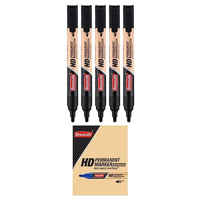 Reynolds HD permanent marker - Black Ink, Pack of 5