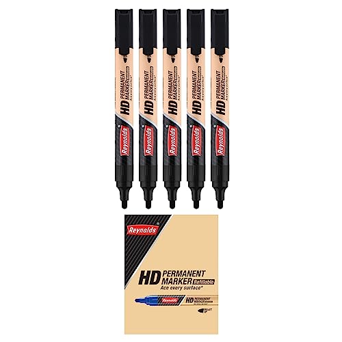 Reynolds HD permanent marker - Black Ink, Pack of 5