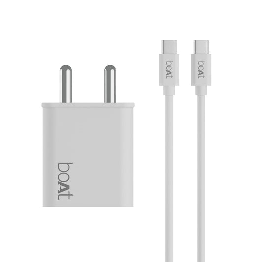 boAt WCDV 22.5W Dual Port Wall Charger with 18W Quick Charge 3.0 & 22.5W Power Delivery Support, Smart IC Protection, Auto Detection, Corrosion Resistant Pins & PD Cable(White)