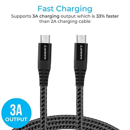 Ambrane Unbreakable 60W / 3A Fast Charging 1.5m Braided Type C to Type C Cable for Smartphones, Tablets, Laptops & other Type C devices, PD Technology, 480Mbps Data Sync (RCTT15, Black)