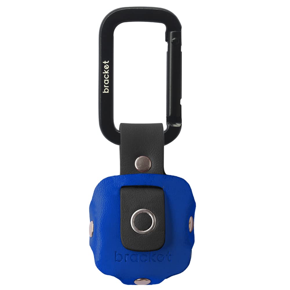 Airtag Premium Leather Key Ring Holder Case Cover Compatible with Apple Airtag, Comes with Metal Carabiner & Transparent AirTag Protective Film (1-Pack, Blue - Black) (Airtag Not Included)