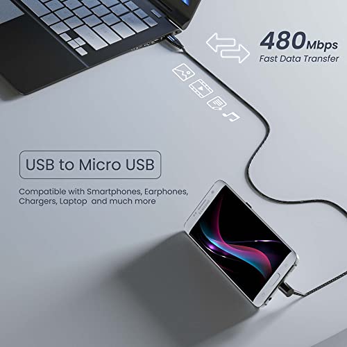 Ambrane Micro USB Standing Cable, 3A Fast Charging, Perfect for Holding Mobile while Charging/Binge-Watching, 480mbps Data Transmission, Braided Cable - 1.5m (ABSM-15 Black)