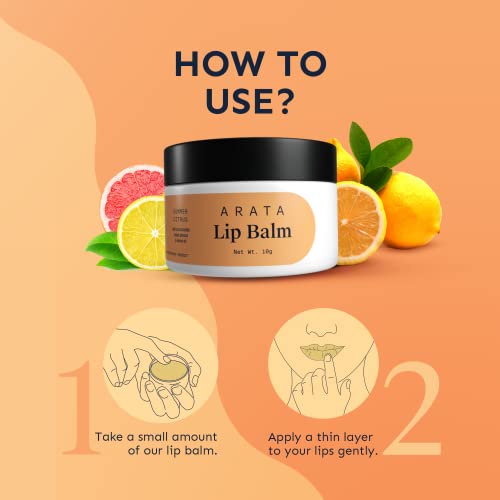 Arata Citrus Lip Balm (10 G) For Dry, Chapped Lips | Intensely Moisturizing | Cocoa Butter, Sweet Almond & Lemon Oil | All-Natural, Vegan