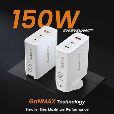 Ambrane 150w GaN Multi-Port Fast Charger Type C USB Compatible with All iPhone, Android & Laptops (MacBook & Windows) Travel Adapter with US Pins for The USA, Canada, Mexico & Japan (RAAP G150)