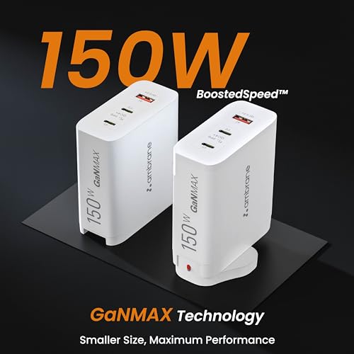 Ambrane 150w GaN Multi-Port Fast Charger Type C USB Compatible with All iPhone, Android & Laptops (MacBook & Windows) Travel Adapter with US Pins for The USA, Canada, Mexico & Japan (RAAP G150)