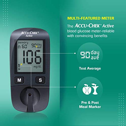 Accu-Chek Active Blood Glucose Glucometer Kit With Vial Of 10 Strips, 10 Lancets And A Lancing Device Free For Accurate Blood Sugar Testing