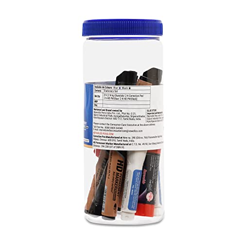 Reynolds Stationary Set - 2, 6gm Gluestick/ 2 Correction Pen / 2 HD PM Black Ink/ 2 HD PM Blue, Pack of 8