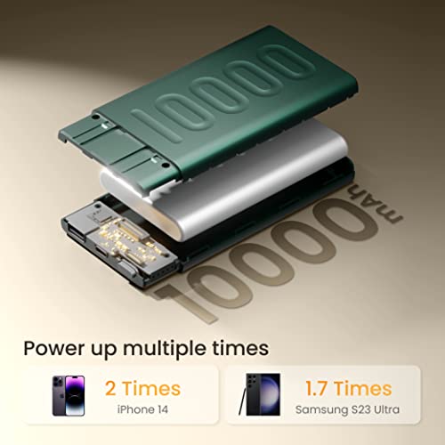 Ambrane 10000mAh Slim Power Bank, 20W Fast Charging, Dual Output, Type C PD (Input & Output), Quick Charge, Li-Polymer, Multi-Layer Protection for iPhone, Anrdoid & Other Devices (Stylo 10K, Green)