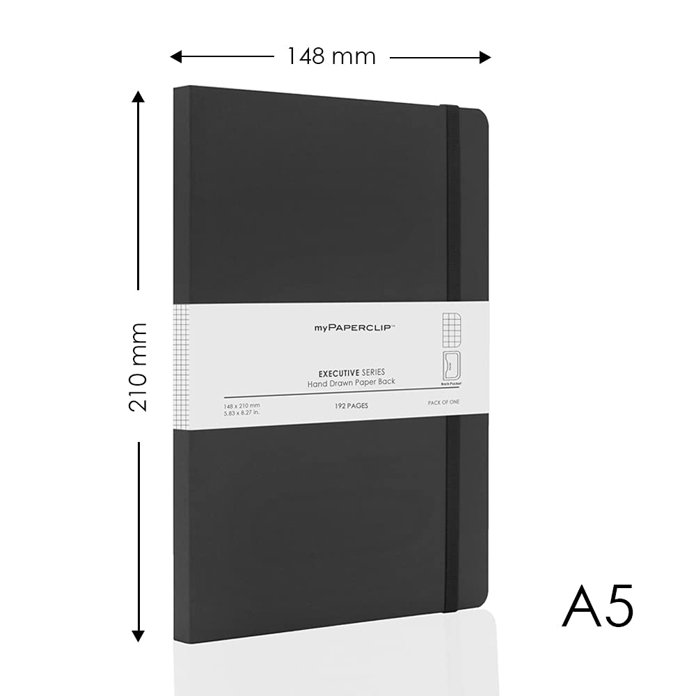 Mypaperclip Executive Series Notebook, A5 (148 X 210Mm, 5.83 X 8.27 In.) Checks, Esx192A5-C Black