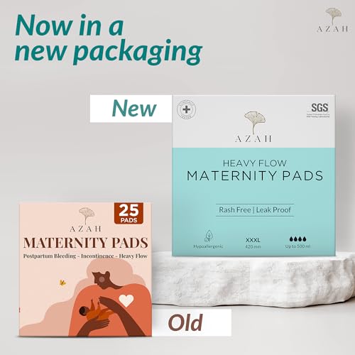 AZAH Maternity Pads after Delivery for Women (Box of 12 Pads) Ultra-Absorbent XXXL Pads | Organic Cotton Maternity Pads made for Heavy Flow, Postpartum Flow & Overnight Flow | Without Disposable Bags