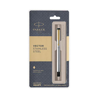 Parker Vector Stainless Steel Gold Trim Fountain Pen - Blue Ink, Pack Of 1