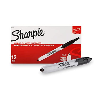 Sharpie Fine Tip Retractable Permanent Marker Black, 12 Markers