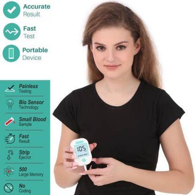 Control D Advanced Digital Diabetes Glucose Blood Sugar Testing Monitor with 5 Strips Glucometer (White, Green)