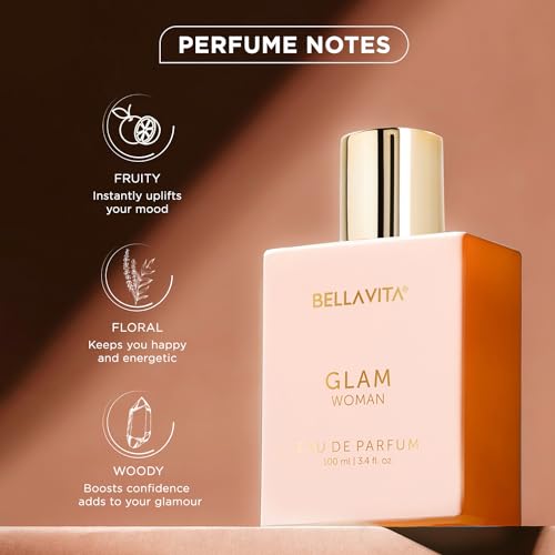 Bella Vita Luxury GLAM Woman Eau De Parfum with African Orange, Jasmine & Patchouli|Premium, Long Lasting Floral & Woody Fragrance EDP for Women 100ML