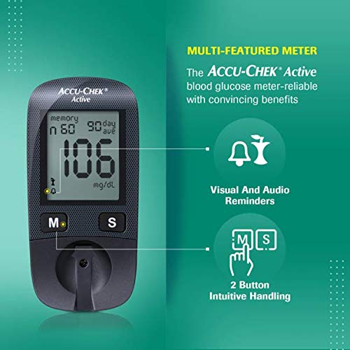 Accu-Chek Active Blood Glucose Glucometer Kit With Vial Of 10 Strips, 10 Lancets And A Lancing Device Free For Accurate Blood Sugar Testing