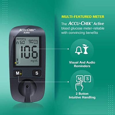 Accu-Chek Active Blood Glucose Glucometer Kit With Vial Of 10 Strips, 10 Lancets And A Lancing Device Free For Accurate Blood Sugar Testing
