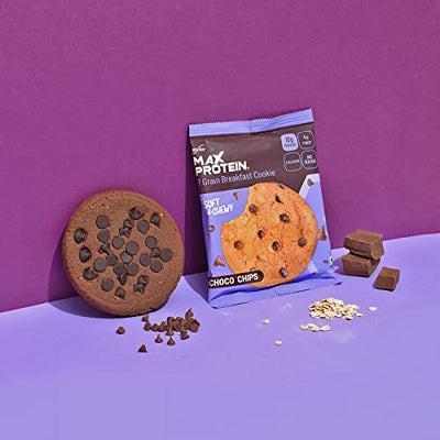 RiteBite Max Protein 7 Grain Breakfast Cookies - Choco Chips (660g, Pack of 12) loaded with Protein, Fiber and calcium, NO MAIDA, GMO FREE, NO Preservatives.