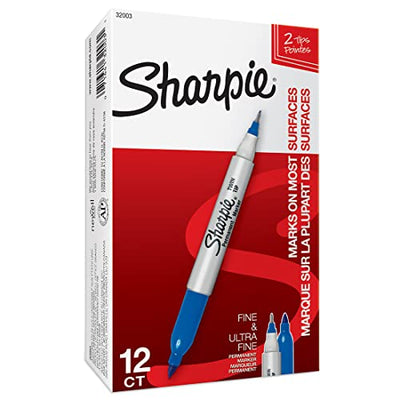Sharpie Twin Tip Permanent Markers, Blue, 12 Markers