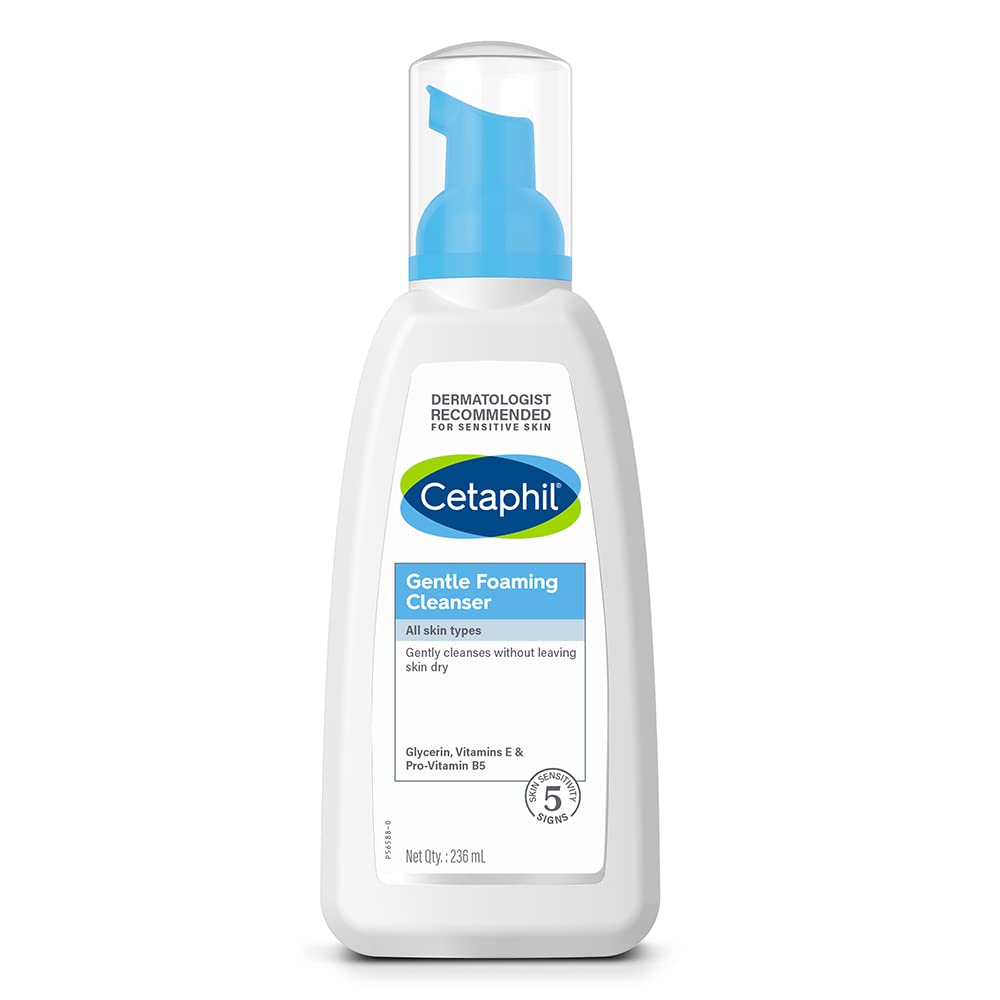 Face Wash by Cetaphil,Gentle Foaming Cleanser for All Skin Types - 236 ml| Foaming Face Wash with Vitamin E, B5| Dermatologist Recommended| Paraben, Sulphate Free