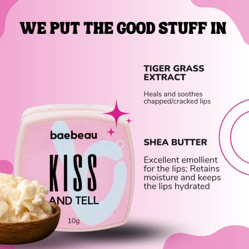 Baebeau Kiss and Tell Tinted Lip Balm For Dry Chapped & Dark Lips With Shea Butter & Tiger Grass Extract For Soft & Rosy Pout For Women & Men - 10Gm (10gm)
