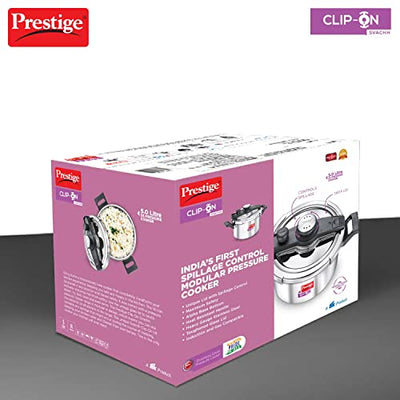 Prestige 5 Litres Svachh Clip-on Induction Base Outer Lid Stainless Steel Pressure cooker | Easy to Open lid | Deep Lid controls spillage | Silver | Pressure Indicator | Anti-bulge Base | Cool Touch Weight