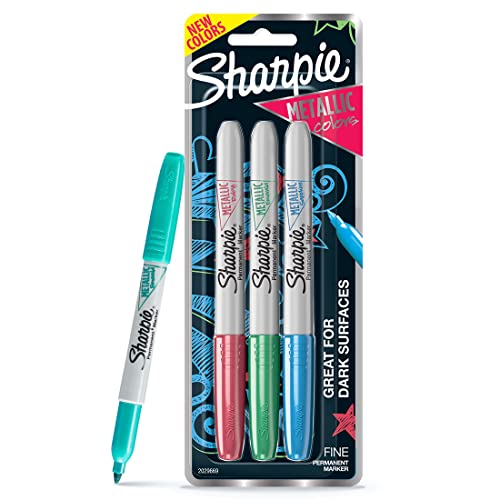 Sharpie Fine Tip Permanent Markers, Metallic, Assorted, 3 Markers
