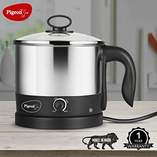Pigeon Kessel Multipurpose Kettle (12173) 1.2 litres with Stainless Steel Body, used for boiling Water and milk, Tea, Coffee, Oats, Noodles, Soup etc. 600 Watt (Black & Silver)