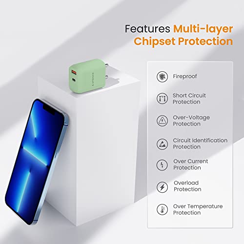 Ambrane 20W Dual Output Fast Charger/Adapter with QC & PD Technology for iPhone, Android & Other Devices, Made in India, Multi-Layers Protection, Compact Size (RAAP H11, Green)