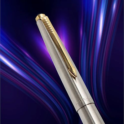 Parker Galaxy Stainless Steel Gold Trim Roller Ball Pen - Blue Ink, Pack Of 1