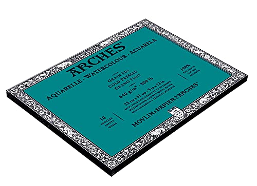 Arches Watercolour 640 GSM Cold Pressed Natural White 23 x 31 cm Paper Blocks, 10 Sheets