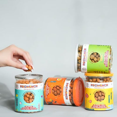 PROMUNCH Roasted Soya Snack - Pack of 2, Flavour: Noodle Masala and Cheese & Onion - 150G Each