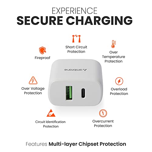 Ambrane 30W USB & Type C Fast Charger with QC & PD Technology, Made in India, Multiple Layer Protection, iPhone & Android Compatibility (RAAP H30, White)
