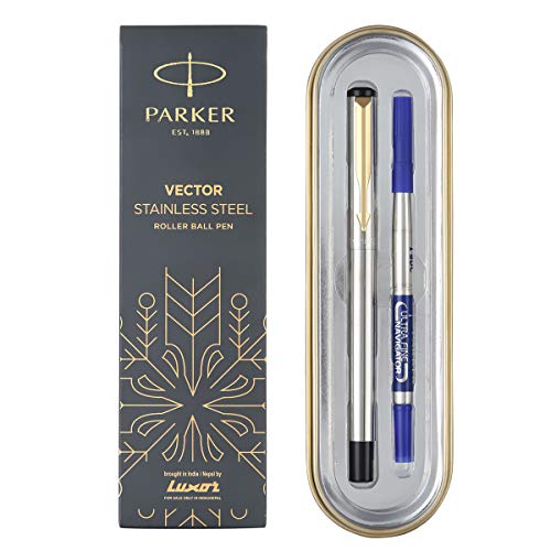 Parker Moments Vector Gold Trim Roller Ball Pen - Blue Ink, Pack Of 1