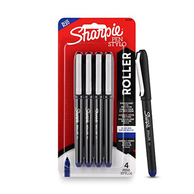 Sharpie Rollerball Pen Blue, Needle Point (0.5Mm), 4 Markers