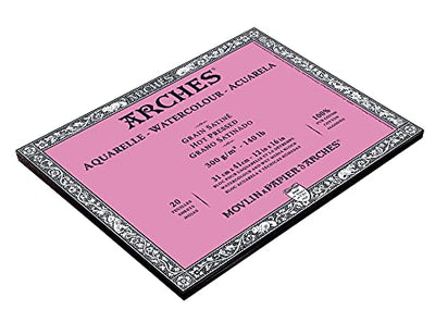 Arches Watercolour 300 GSM Hot Pressed Natural White 31 x 41 cm Paper Blocks, 20 Sheets