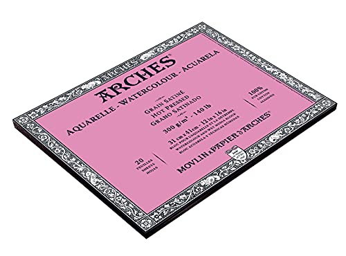 Arches Watercolour 300 GSM Hot Pressed Natural White 31 x 41 cm Paper Blocks, 20 Sheets