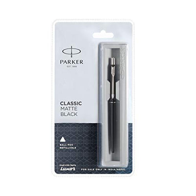 Parker Classic Matte Black Chrome Trim Ball Pen - Blue Ink, Pack Of 1
