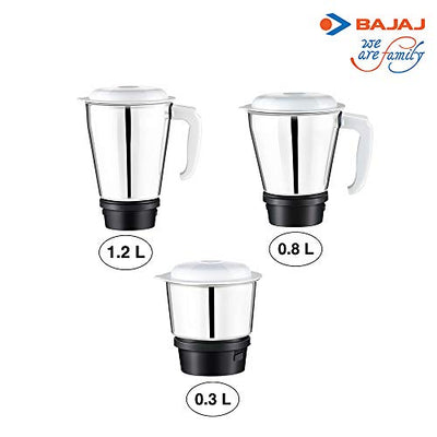 Bajaj Rex 500W Mixer Grinder with Nutri-Pro Feature, 3 Jars, White (Indian Plug)