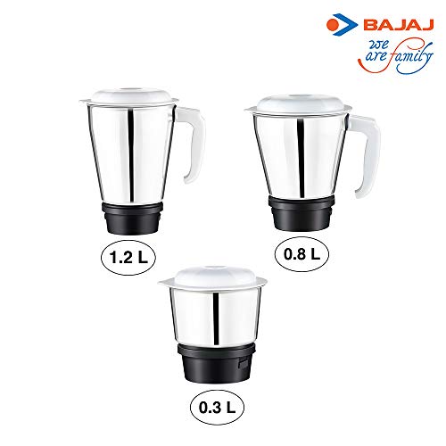 Bajaj Rex 500W Mixer Grinder with Nutri-Pro Feature, 3 Jars, White (Indian Plug)