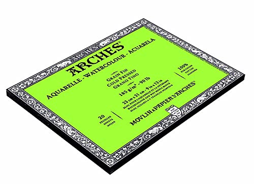 Arches Watercolour 185 GSM Cold Pressed Natural White 23 x 31 cm Paper Blocks, 20 Sheets