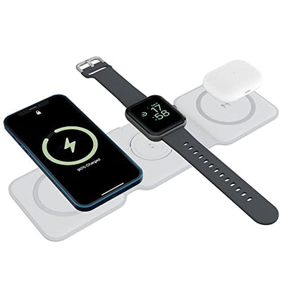 Ambrane 3-in-1 Wireless Charger with 20W BoostedSpeed for iPhone 14/13/12/11/X/8 Series, Galaxy S22/S21/S20/Note20/10/10+ Series, Foldable Design, Wide Compatibility (AeroSync Tripad, White)