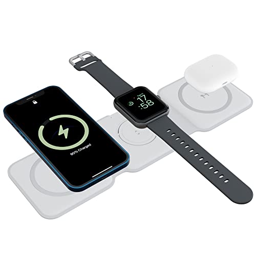 Ambrane 3-in-1 Wireless Charger with 20W BoostedSpeed for iPhone 14/13/12/11/X/8 Series, Galaxy S22/S21/S20/Note20/10/10+ Series, Foldable Design, Wide Compatibility (AeroSync Tripad, White)