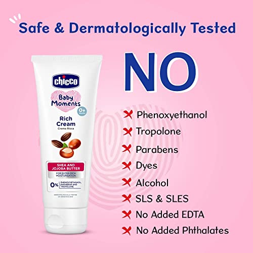 Chicco Baby Moments Rich Cream, New Advanced Formula with Natural Ingredients for Extra Rich Moisturization, Suitable for Preventing Dryness, No Phenoxyethanol and Parabens (100g)