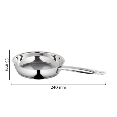 Borosil Cookfresh Stainless Steel Frying Pan 2.2 L (24 cm) | Impact Bonded Tri-ply Bottom | Gas Stove, Induction, Hot Plate Friendly | Uniform Heating, Cooltouch Handle | Skillet Fry Pan