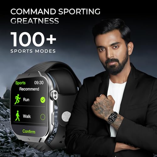 beatXP Unbound Curv 1.96” 3D Curved AMOLED Bluetooth Calling Smart Watch, Metal Body, Rotary Crown, Always On Display, Wireless Charging (Electric Black)
